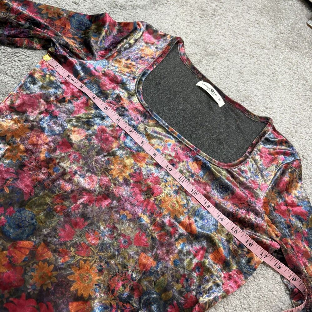 Natural Life Velvet Floral Danielle Square Neck Long Sleeve Top Size M - Picture 8 of 9